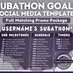 Dark Purple Night Sky Subathon - Twitch Subathon Social Media Package | Twitch Event Social | Stream Subathon | Clouds, Stars, Witchy, Cute