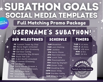 Dark Purple Night Sky Subathon - Twitch Subathon Social Media Package | Twitch Event Social | Stream Subathon | Clouds, Stars, Witchy, Cute