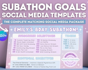 Aesthetic Purple Pastel Subathon -  Twitch Subathon Social Media Package | Twitch Event Social Package | Stream Subathon | Kawaii, Cute