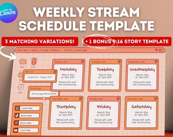 Orange Retro Lofi Twitch YouTube Weekly Stream Schedule | Social Media | Editable Canva Template | Orange Aesthetic, Cozy Lofi Windows