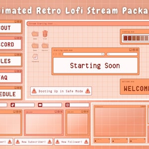 Pacote de transmissão de sobreposição do Twitch Laranja Retro Lofi Kawaii Estética - Sobreposição animada do Twitch Lofi Sobreposição do Twitch Pêssego Laranja Alertas do Windows