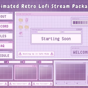 Twitch Overlay Stream Paket Lila Retro Lofi Lavendel Ästhetik - Animiertes Twitch Overlay Lofi Twitch Overlay Lila Fenster Warnungen