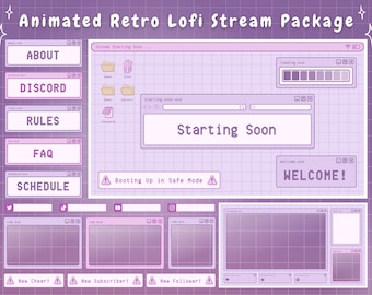 Twitch Overlay Stream Package Purple Retro Lofi Lavender Aesthetic  - Animated Twitch Overlay Lofi Twitch Overlay Purple Windows Alerts