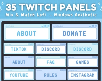 35 Twitch Panels - Blue Retro Lofi Windows Aesthetic - Twitch Panels Blue - Twitch Panels Retro Computer Y2K - Light Blue Lofi - Pastel Blue