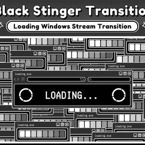Twitch Stinger Übergang Schwarz Retro Lofi Fenster ästhetik, Computer UI - Twitch Übergang Schwarz - Grau Schwarz & Weiß Stinger Übergang