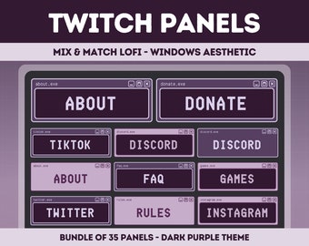 35 Twitch Panels - Dark Retro Lofi Windows Aesthetic - Twitch Panels Purple - Twitch Panels Retro Computer - Y2K - Dark Purple Lofi
