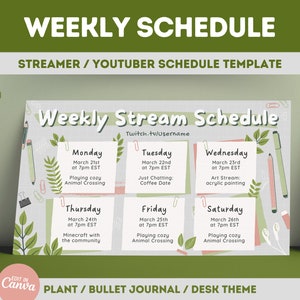 Cosy Plants Lofi Desk Twitch YouTube wekelijks streamschema | Sociale media | Canva Twitch-schema | Serre, schattige groene bladeren Lofi-bureau