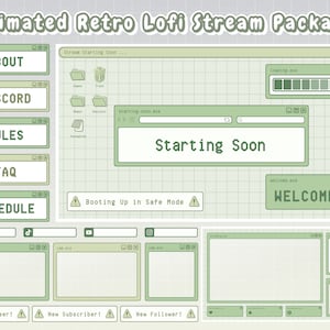 Twitch Overlay Stream Package - Green Retro Lofi Windows Aesthetic  - Animated Twitch Overlay Lofi Twitch Overlay Windows Alerts Sage Green