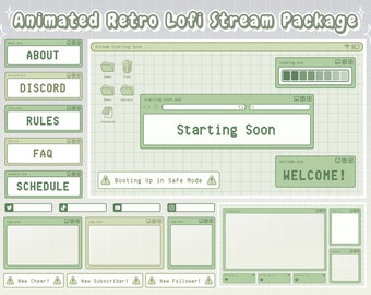 Twitch Overlay Stream Package - Green Retro Lofi Windows Aesthetic  - Animated Twitch Overlay Lofi Twitch Overlay Windows Alerts Sage Green