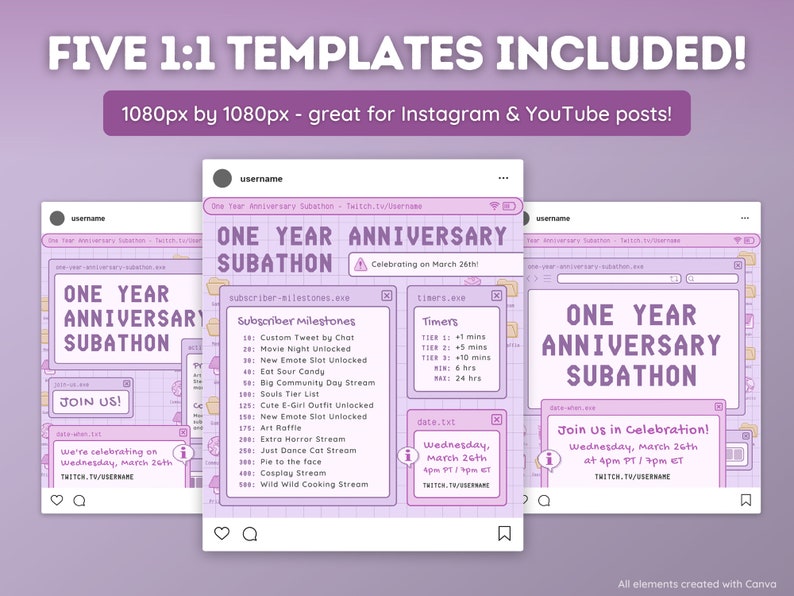 Purple Retro Lofi Twitch Subathon Social Media Package - Etsy
