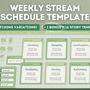 Grün Retro Lofi Twitch YouTube Wochenplan | Soziale Medien | Bearbeitbare Canva Vorlage | Ästhetisches Grün, Kawaii, Gemütliches Lofi Fenster