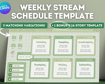 Green Retro Lofi Twitch YouTube Weekly Stream Schedule | Social Media | Editable Canva Template | Aesthetic Green, Kawaii, Cozy Lofi Windows