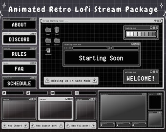 Twitch Overlay Stream Package - Dark Retro Lofi Black & White Aesthetic  - Animated Twitch Overlay Lofi Twitch Overlay Windows Alerts Panels