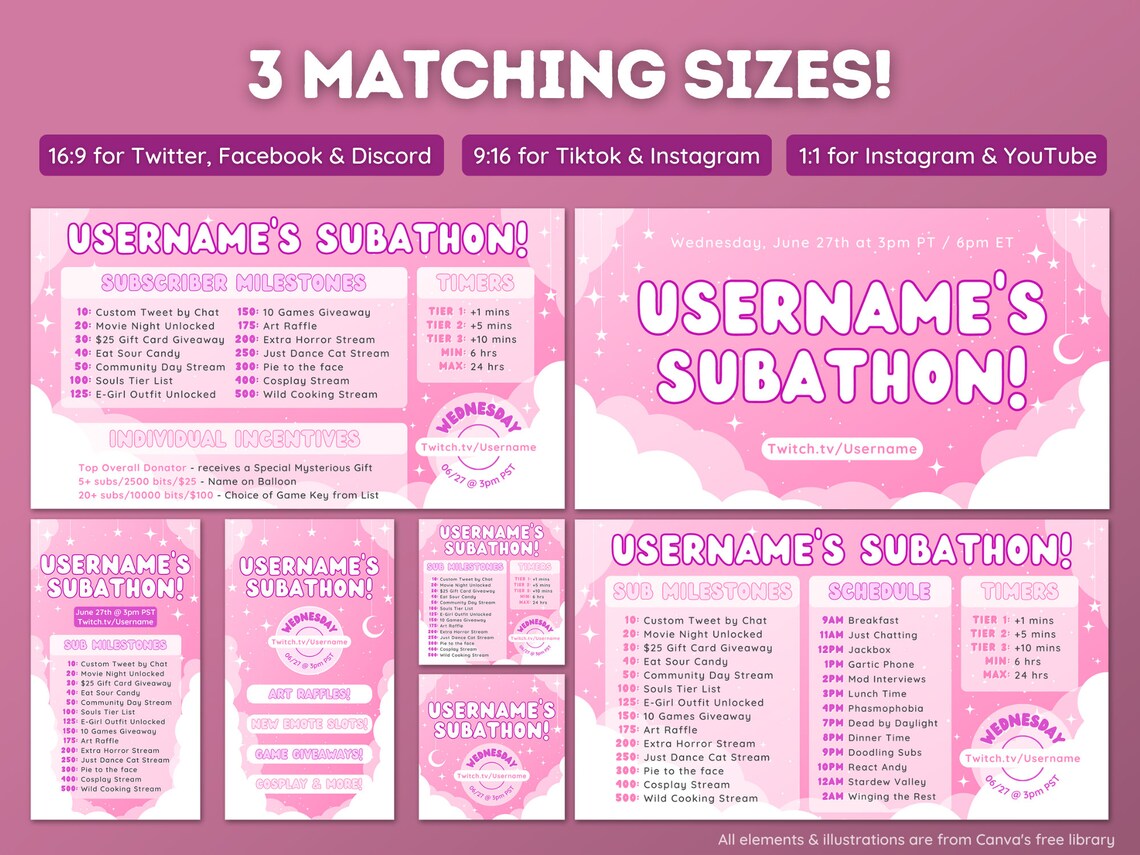 Pink Starry Sky Subathon Twitch Subathon Social Media Package Twitch ...