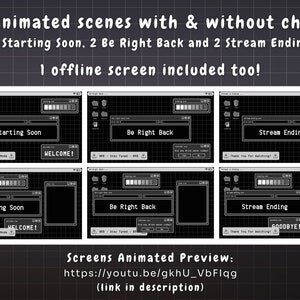 Twitch Overlay Stream Paket - Dark Retro Lofi Schwarz & Weiß Ästhetik - Animiertes Twitch Overlay Lofi Twitch Overlay für Windows-Warnungen Bild 3