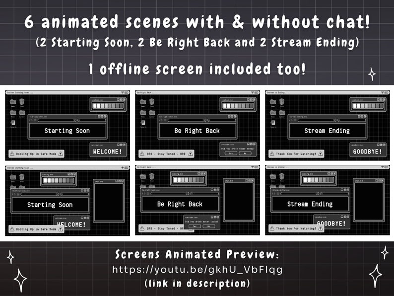 Twitch Overlay Stream Paket - Dark Retro Lofi Schwarz & Weiß Ästhetik - Animiertes Twitch Overlay Lofi Twitch Overlay für Windows-Warnungen Bild 3