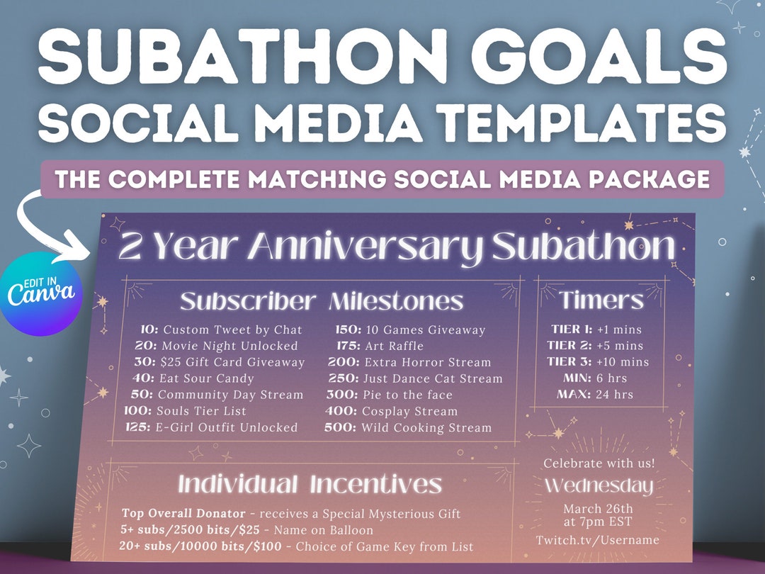 Twitch Subathon Social Media Package Twitch Event Minimal 