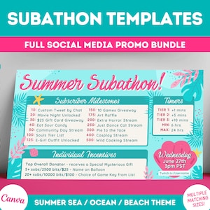 Summer Sea Twitch Subathon Social Media Templates (Canva Editable) (Digital Download)