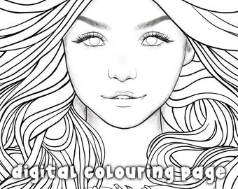 Aerith - colouring page, colouring for adults, colouring book meditation, printable colouring page, digital colouring page, JPG, PDF,