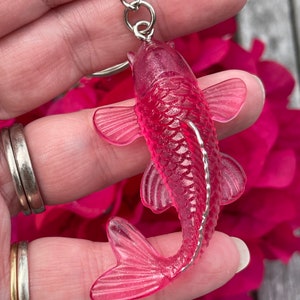Ruby Red Koi Fish Keyring, Resin koi fish charm with silver hardware great gift for fish lover image 4