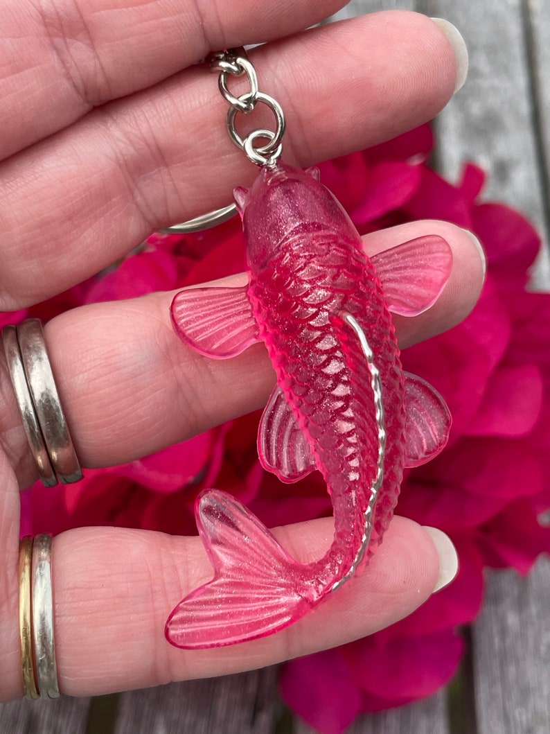 Ruby Red Koi Fish Keyring, Resin koi fish charm with silver hardware great gift for fish lover image 4