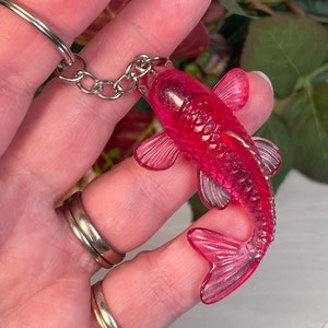 Ruby Red Koi Fish Keyring, Resin koi fish charm with silver hardware great gift for fish lover image 3