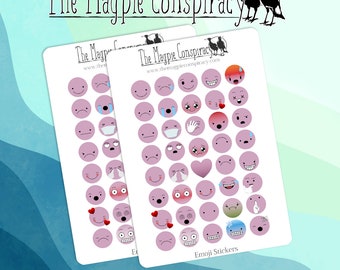 Two sheets Emoticons stickers, Lilac emoji, decorative stickers for planner, journal, BUJO, original designs kiss cut matte sticker