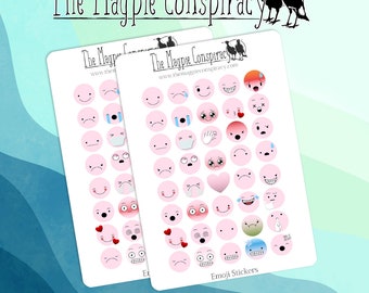 Two sheets Emoticons stickers, Pale Pink emoji, decorative stickers for planner, journal, BUJO, original designs kiss cut matte sticker