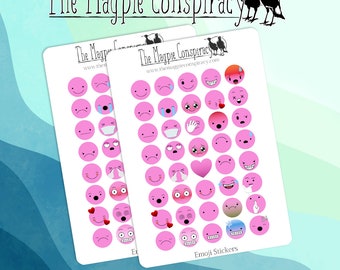 Two sheets Emoticons stickers, Bright Pink emoji, decorative stickers for planner, journal, BUJO, original designs kiss cut matte sticker