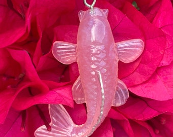Soft Pink Koi Fish Keyring, Resin koi fish charm with silver hardware great gift for fish lover