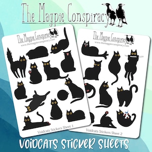 Voidcats stickers, black cat, decorative stickers for planner, journal, scrapbooking original illustrations kiss cut matte sticker sheet image 2