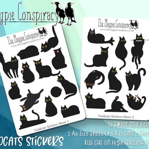 Voidcats stickers, black cat, decorative stickers for planner, journal, scrapbooking original illustrations kiss cut matte sticker sheet image 1