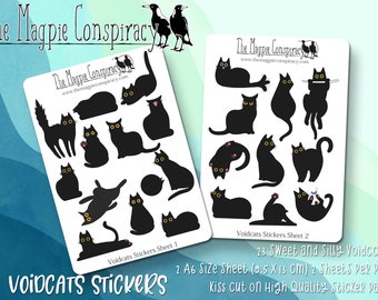 Voidcats stickers, black cat, decorative stickers for planner, journal, scrapbooking original illustrations kiss cut matte sticker sheet