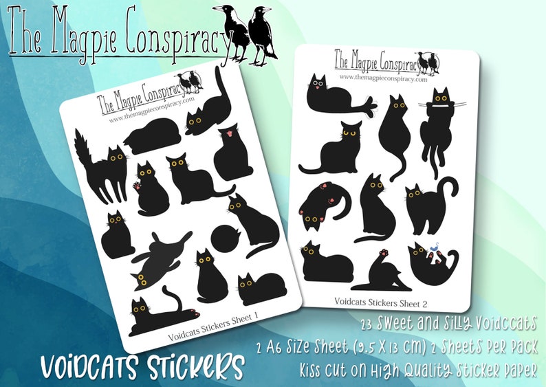 Voidcats stickers, black cat, decorative stickers for planner, journal, scrapbooking original illustrations kiss cut matte sticker sheet image 1