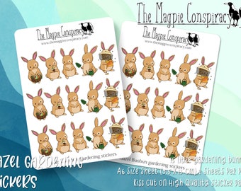 Two sheets bunny stickers, gardening bunny theme, decorative sticker for planner, journal, BUJO, original design kiss cut matte sticker