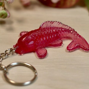 Ruby Red Koi Fish Keyring, Resin koi fish charm with silver hardware great gift for fish lover image 1