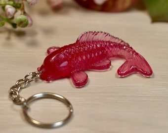 Ruby Red Koi Fish Keyring, Resin koi fish charm with silver hardware great gift for fish lover