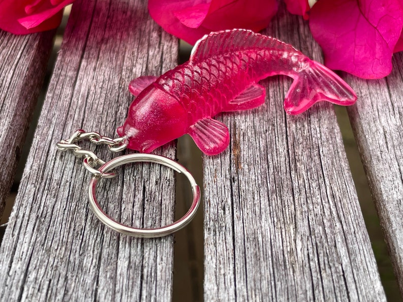 Ruby Red Koi Fish Keyring, Resin koi fish charm with silver hardware great gift for fish lover image 6