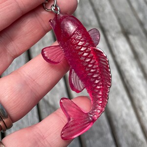 Ruby Red Koi Fish Keyring, Resin koi fish charm with silver hardware great gift for fish lover image 5