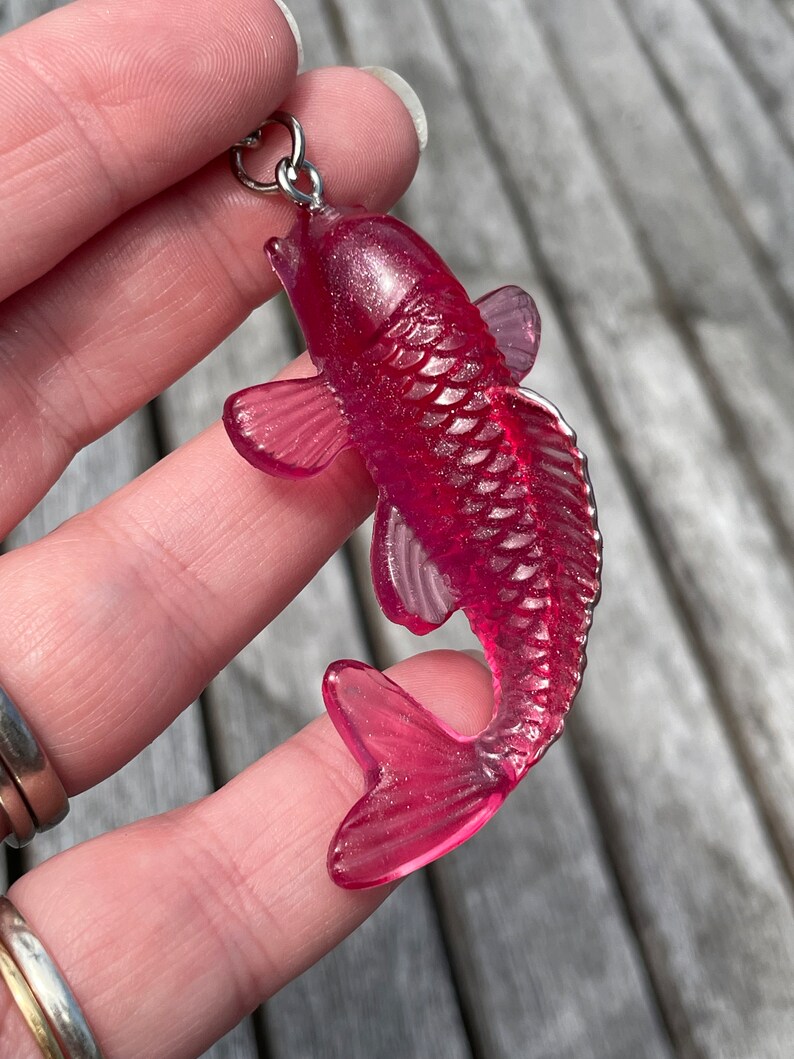 Ruby Red Koi Fish Keyring, Resin koi fish charm with silver hardware great gift for fish lover image 5