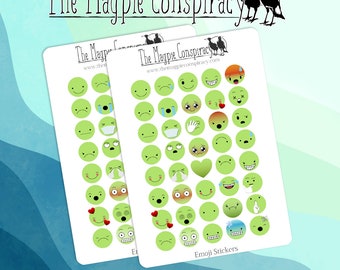 Two sheets Emoticons stickers, Grass Green emoji, decorative stickers for planner, journal, BUJO, original designs kiss cut matte sticker