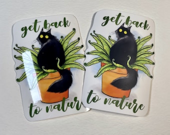 Funny Cat Plant Sticker - Laminated Waterproof Decal