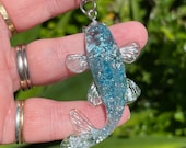 Blue Glitter Koi Fish Keyring, koi fish charm, resin key charm, Gift for Koi lover, Cute fish keyring, backpack charm, metal leaf