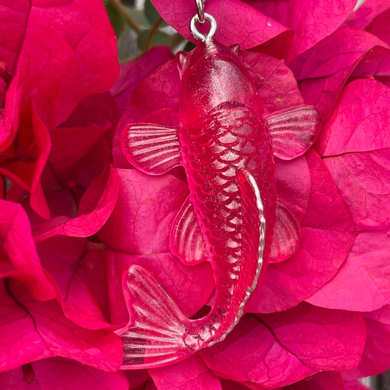 Ruby Red Koi Fish Keyring, Resin koi fish charm with silver hardware great gift for fish lover image 2