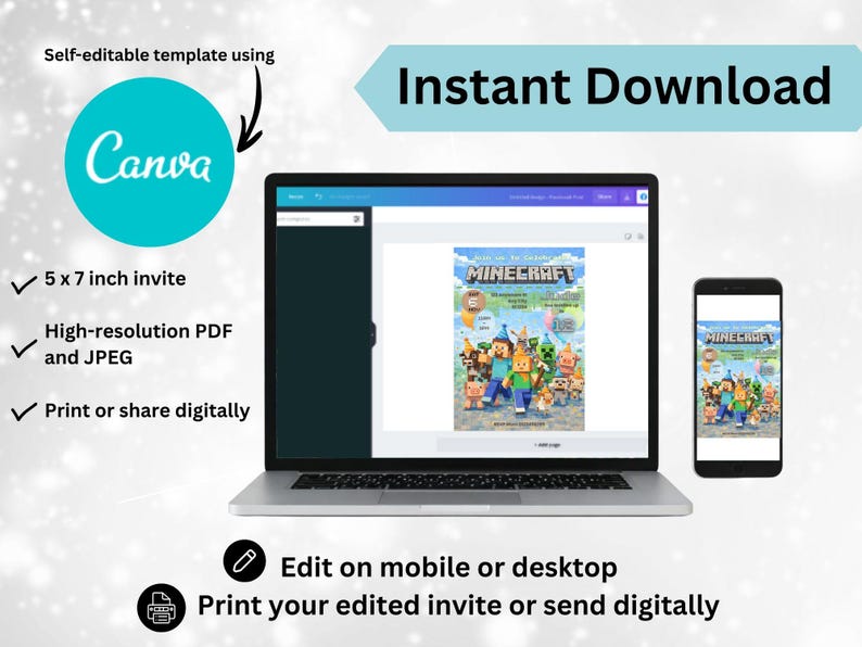 Pixel Block 12th Birthday Invitation Editable | Pixel Block Party ...