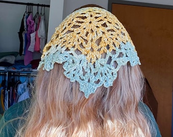 Lacey Pineapple Boho Crochet kerchief Pattern. Crochet Bandana Pattern, Crochet Hair Scarf Pattern, Summer Crochet Pattern