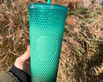 Starbucks 2022 Holiday Mint green Gradient Studded Ombré 24oz Tumbler