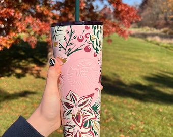 Starbucks deer poinsettia floral holiday Christmas fox cold cup stainless steel 24oz venti