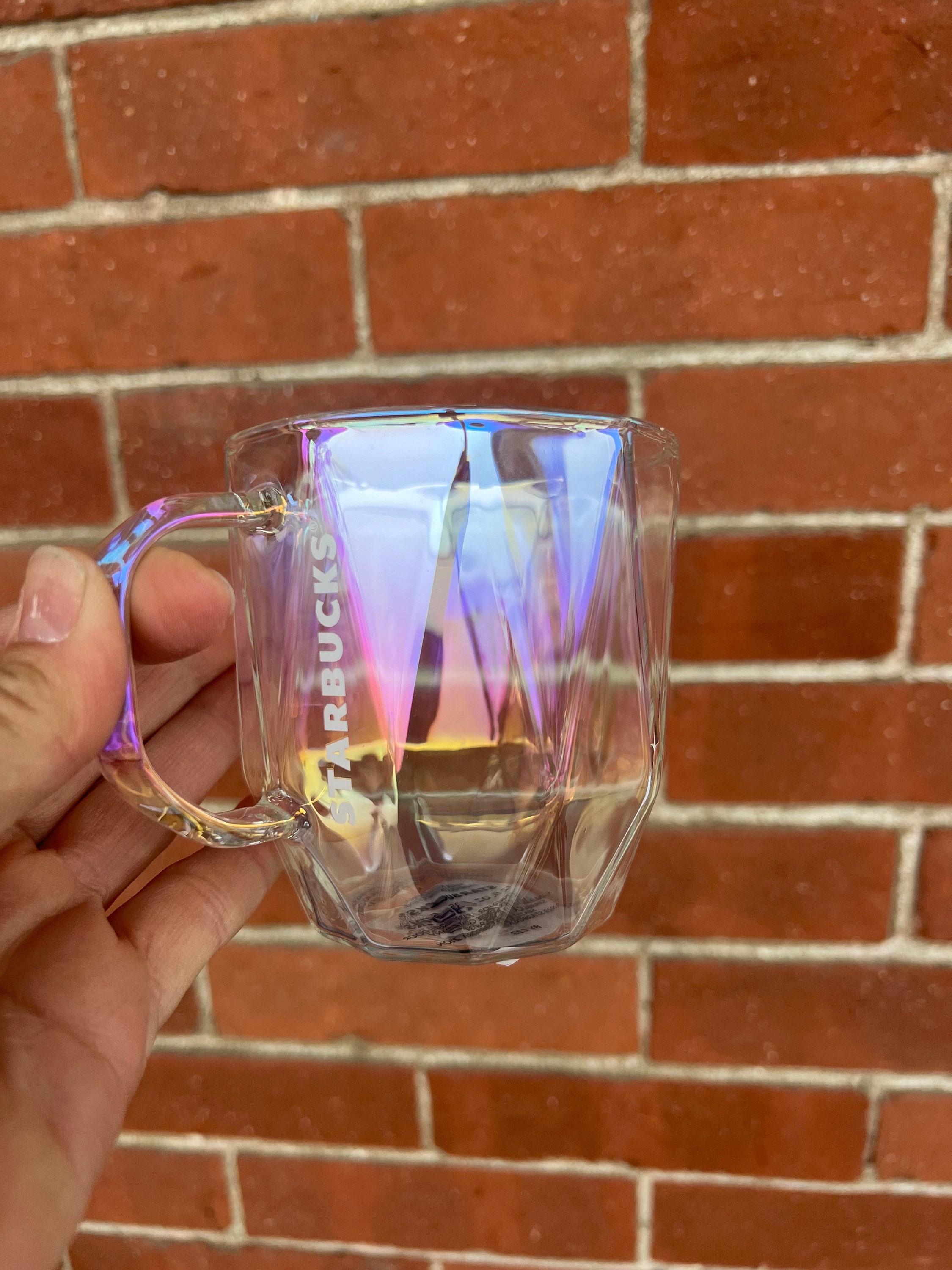 NWT Starbucks 2023 Clear Iridescent Glass Mug Cup SKU 011147087