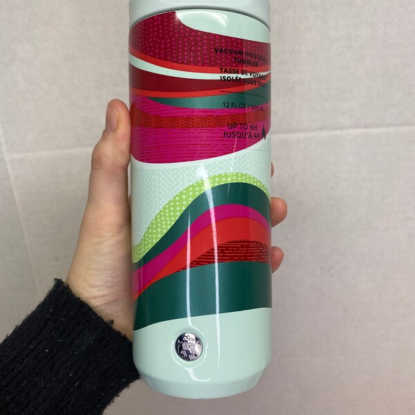 Starbucks 2021 Holiday Stainless Steel Tumbler 12 oz Green Red Fuchsia Waves NEW